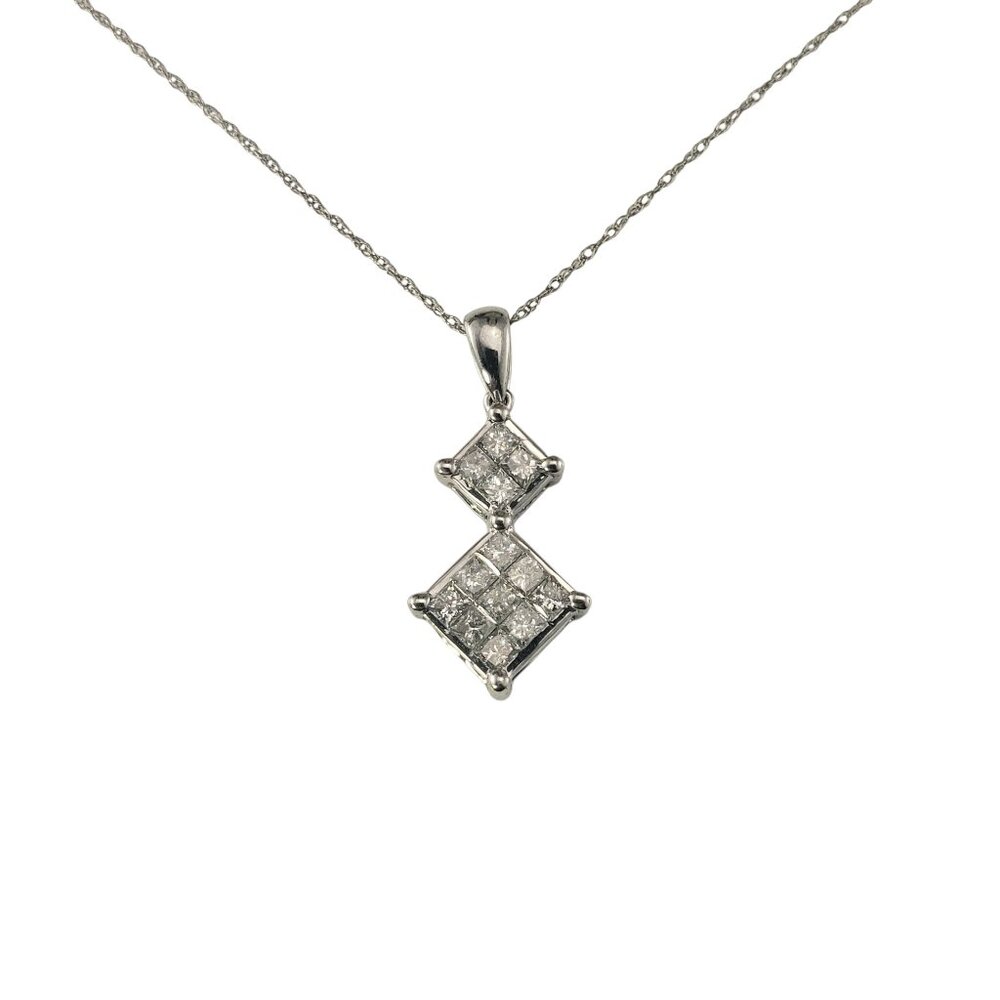 10K White Gold Princess Cut Diamond Pendant Necklace #23405